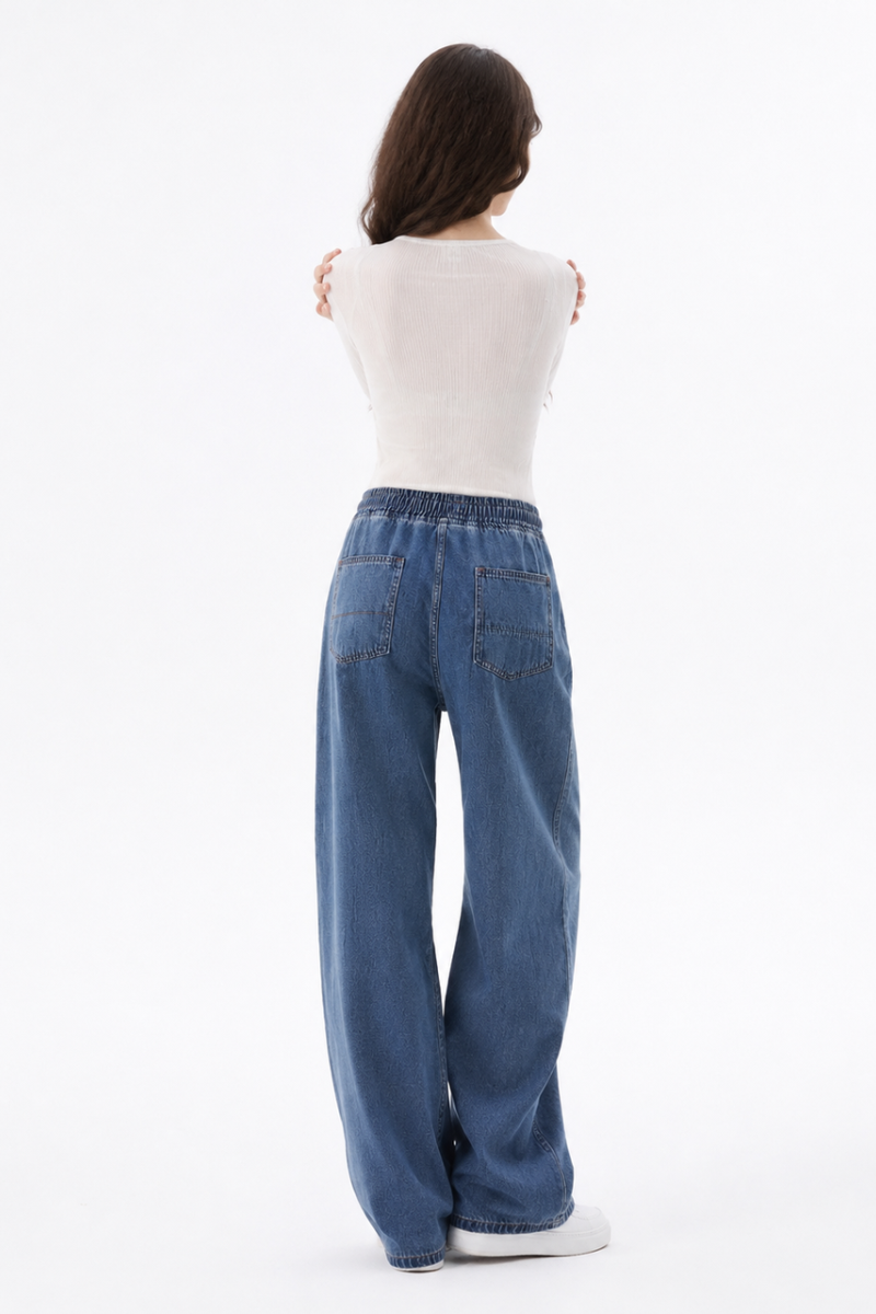 Women's Drawstring Waist Wide Leg Jeans