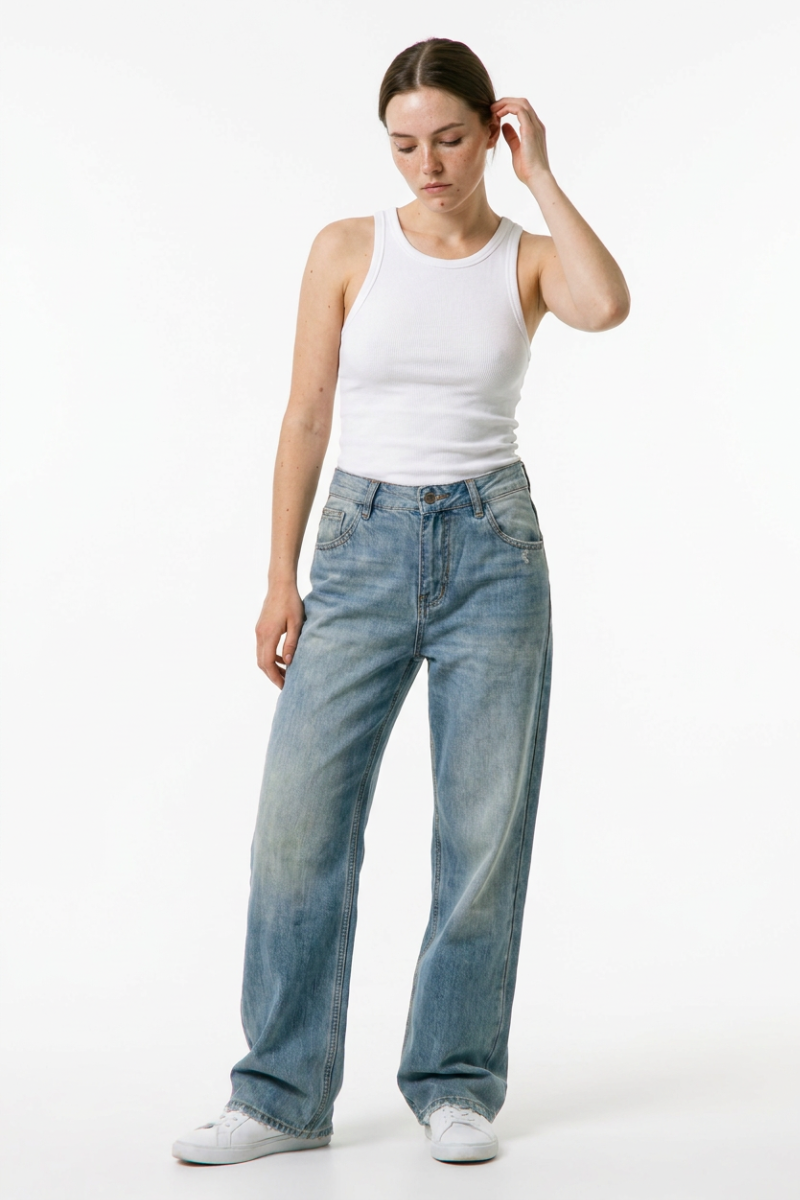 Women's Distressed High Waist Straight Leg Jeans
