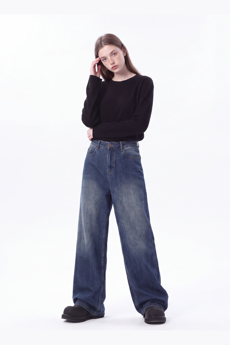 Women's High Waist Wash Wide Leg Jeans