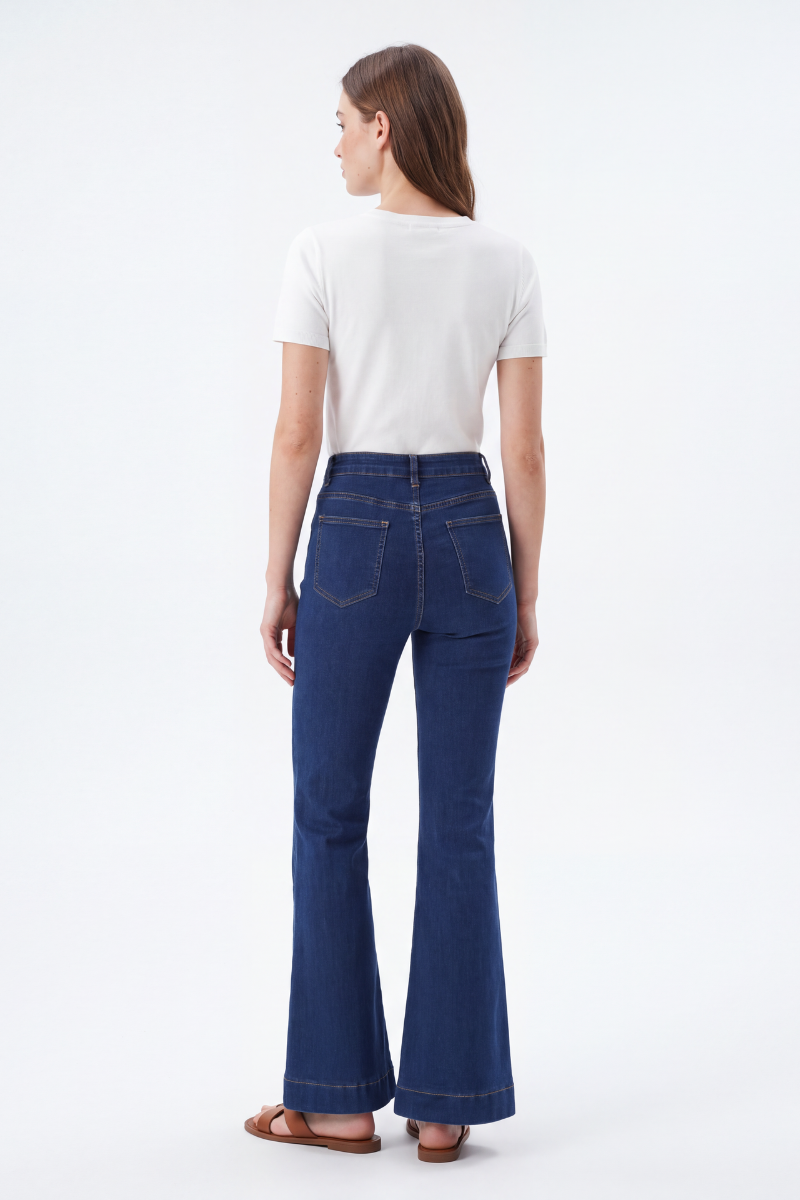 Women's High Waist Button Fly Stretch Flare Jeans
