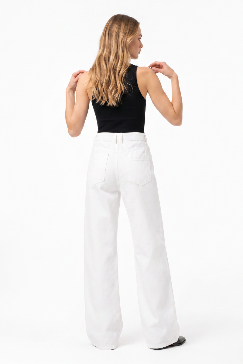 Women's Pure White High Waist Wide Leg Jeans