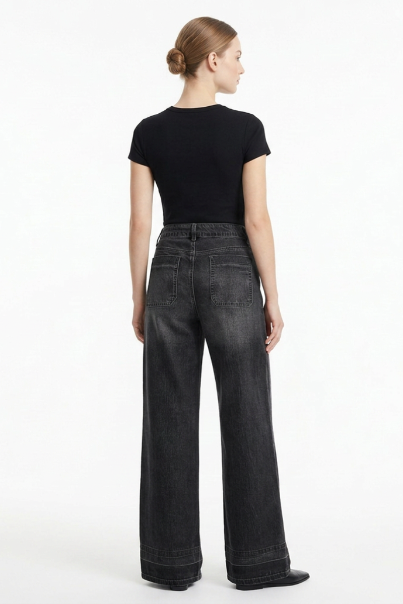 Women's Vintage Wash High Waist Wide Leg Jeans