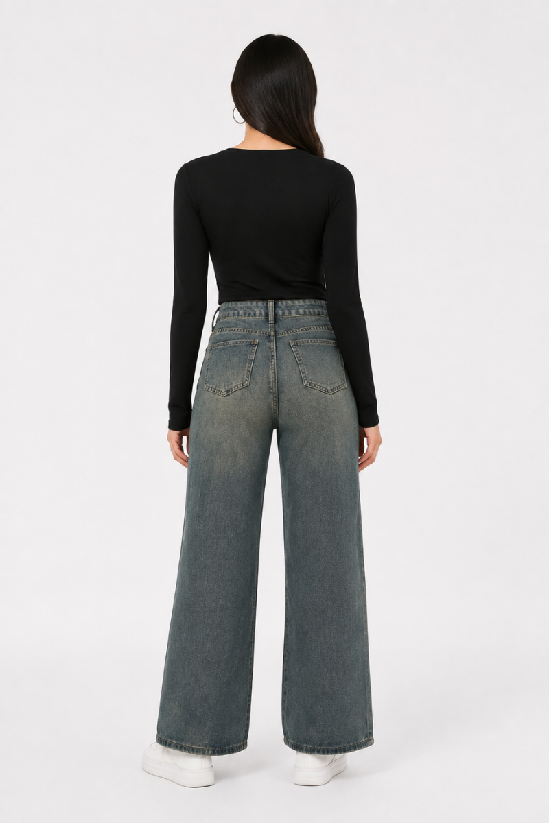 Women's vintage high-waisted loose wide-leg jeans