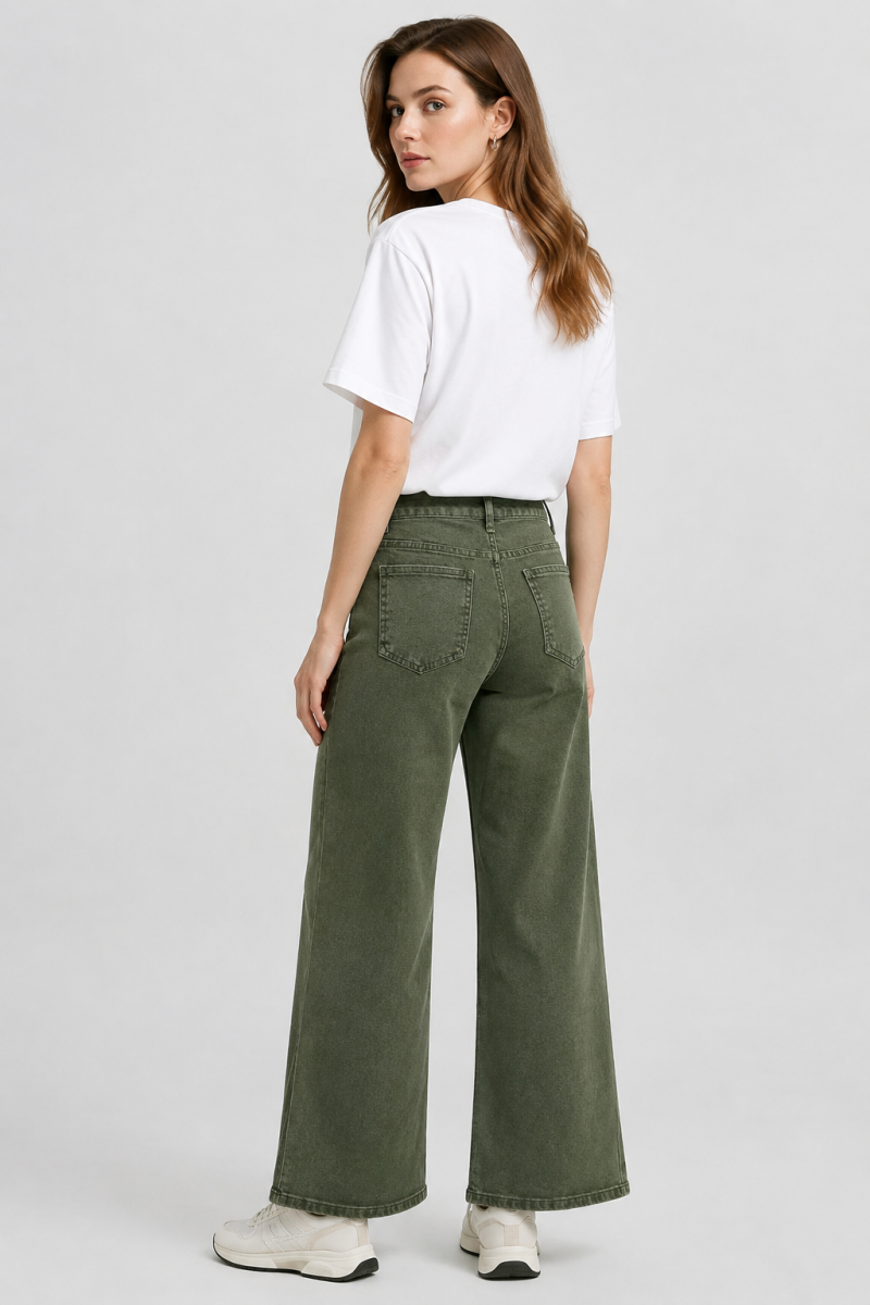 Women's high-waisted stretch loose straight-leg jeans