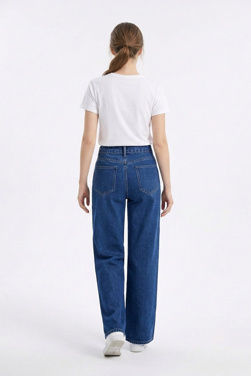 Women's High Waist Sweet Bow Pattern Wide Leg Jeans