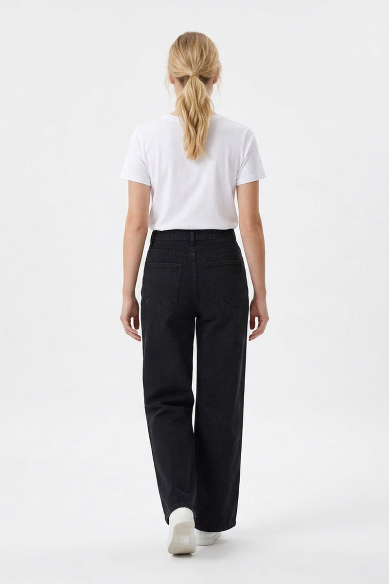 Women's High Waist Pearl Trim Wide Leg Jeans