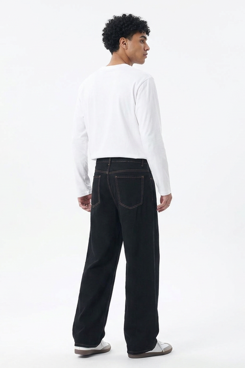 Men's Raw Black Relaxed Straight Leg Jeans