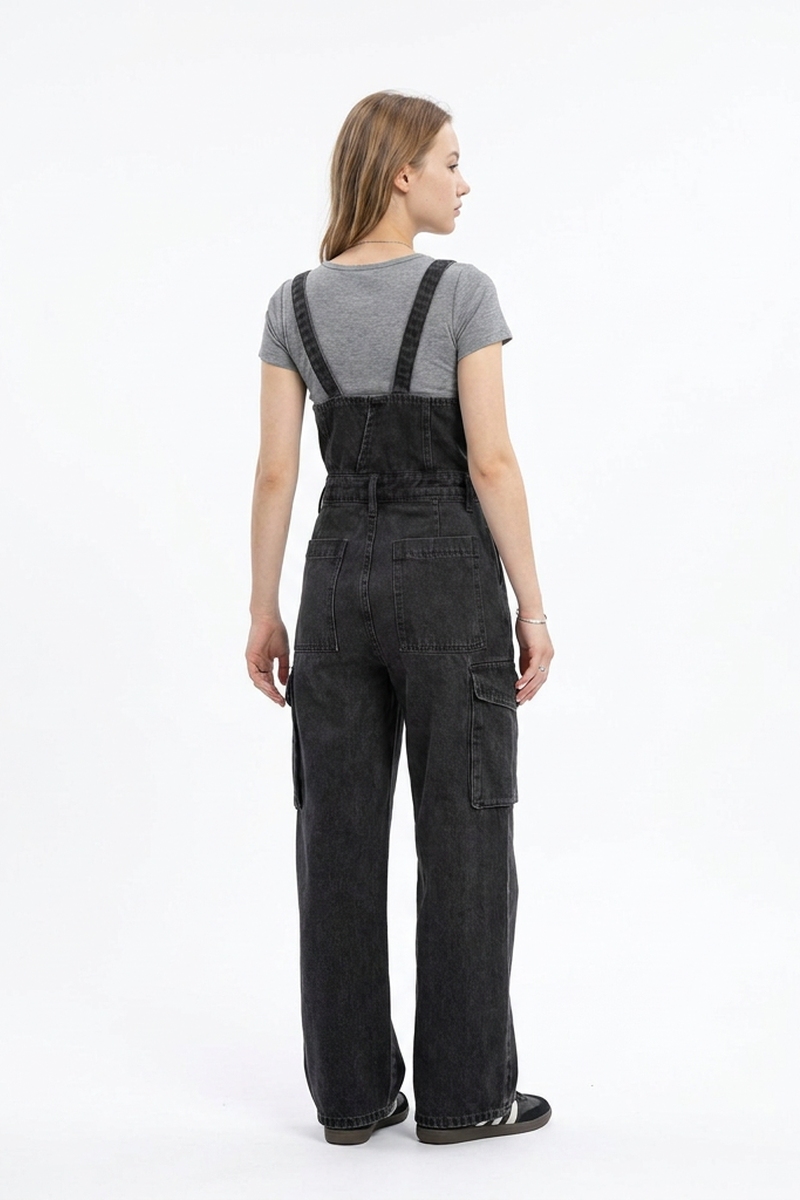 Women's Vintage Wash Black Denim Overalls