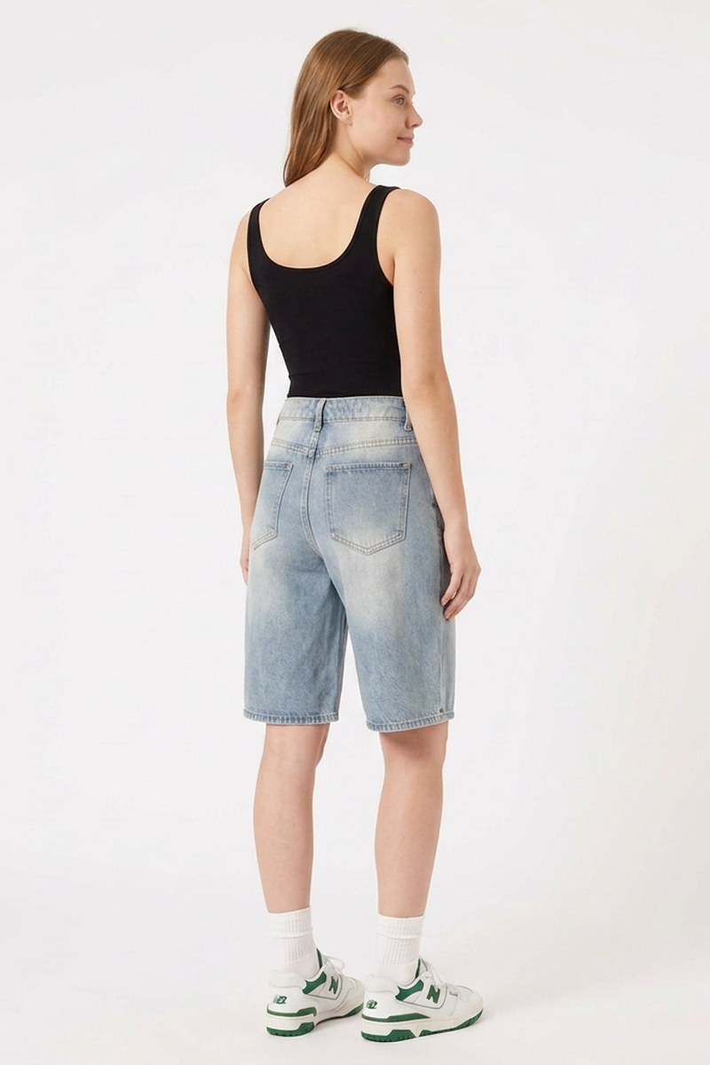 Women's Vintage High-Waisted Denim Bermuda Shorts