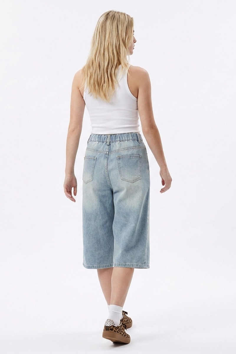 Women's High-Waisted Loose Fit Bermuda Denim Shorts