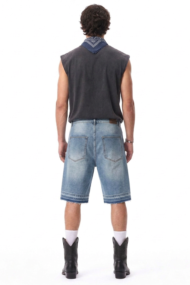 Men's Vintage Wash Cross Patch Denim Shorts