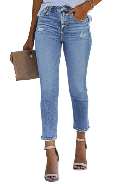 Women's High Waisted Button Fly Jeans