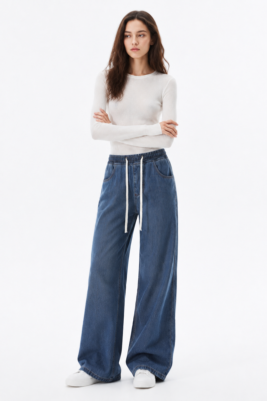 Women's Drawstring Waist Wide Leg Jeans