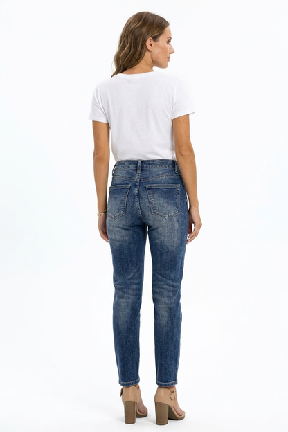 Women's Classic Washed High Waist Stretch Straight Leg Jeans