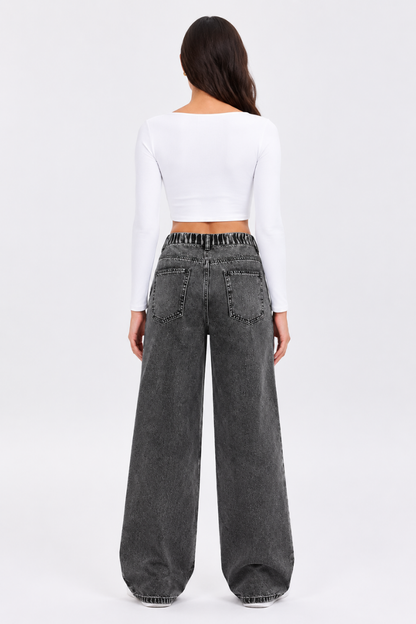Women's High Waist straight Jeans with Elastic Back Waist