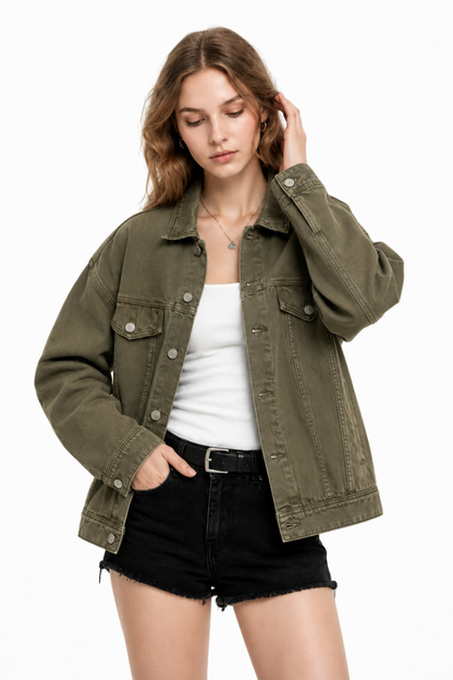 Women's  Oversized Washed Denim Jacket