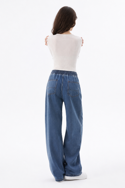 Women's Drawstring Waist Wide Leg Jeans