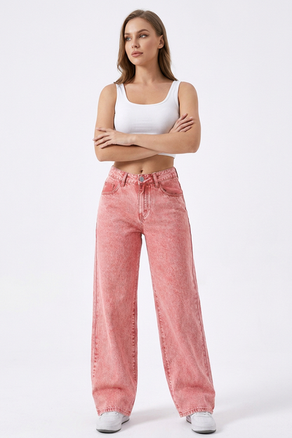 Women's Vintage Wash Loose Wide Leg Jeans