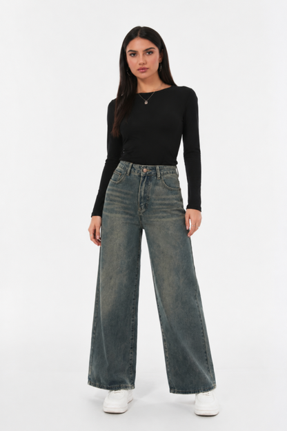 Women's vintage high-waisted loose wide-leg jeans