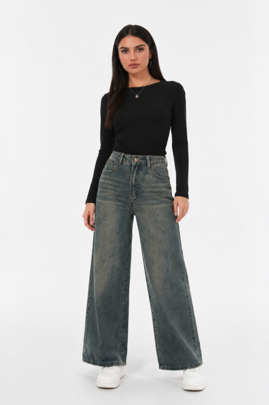 Women's vintage high-waisted loose wide-leg jeans