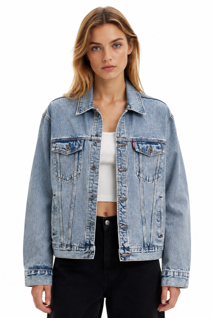 Women's Light Wash Drop Shoulder Denim Jacket