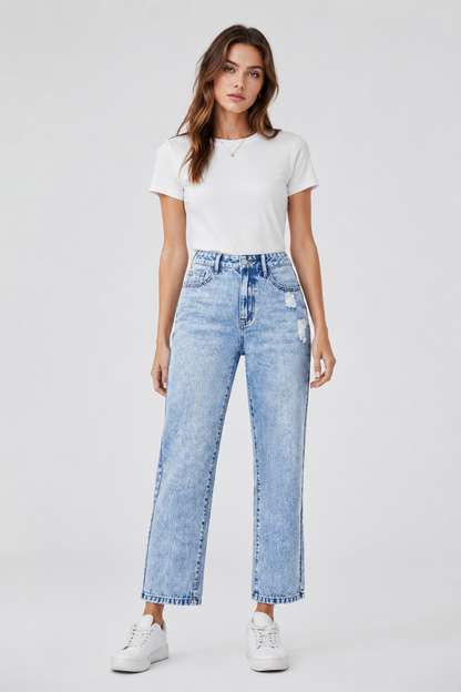 Women's vintage ripped ankle-length slim-fit jeans