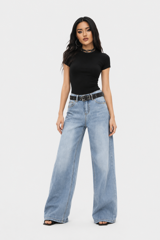 Women's high-waisted loose wide-leg jeans