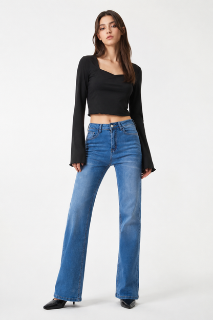 Women's blue stretch straight-leg jeans