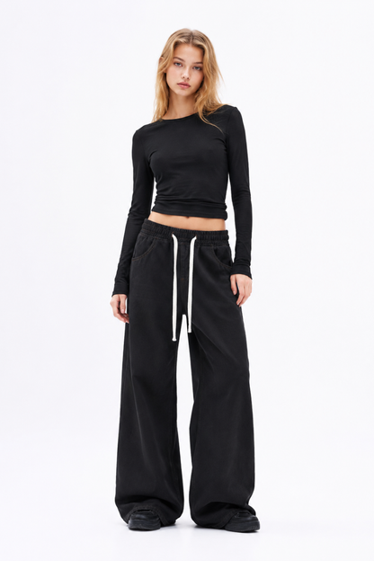 Women's Drawstring Waist Wide Leg Jeans