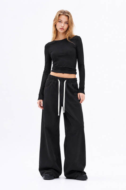 Women's Drawstring Waist Wide Leg Jeans