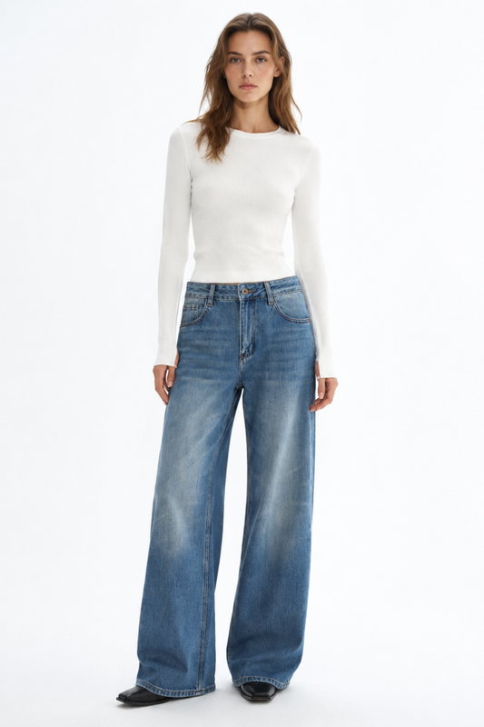 Women's Vintage Wash High Waist Straight Leg Jeans