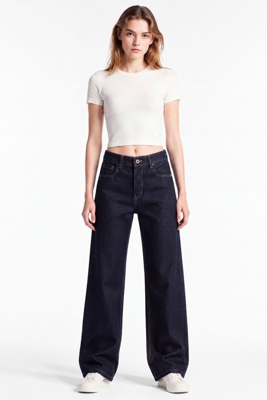 Women's Original Blue Wash High Waist Straight Leg Jeans