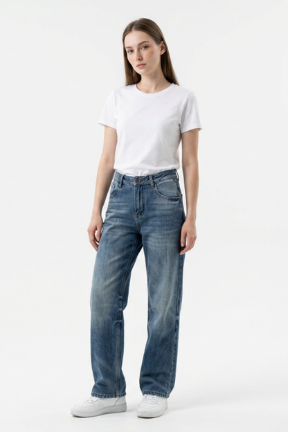 Women's High Waist Loose Straight Leg Jeans