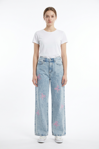Women's High Waist Printed Wide Leg Jeans