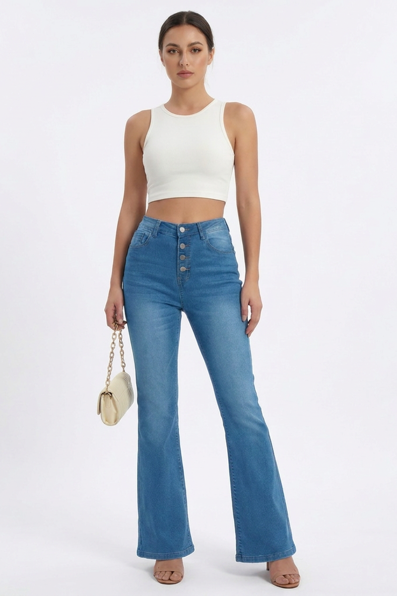 Women's Retro High Waist Wash Slim Fit Flare Jeans