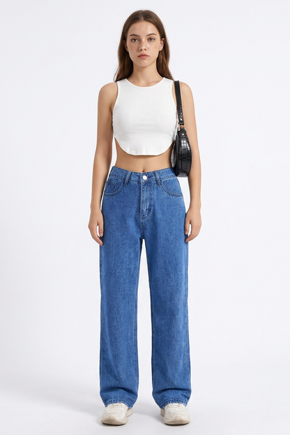 Women's Vintage Wash High Waist Straight Leg Jeans