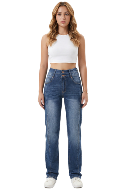 Women's Wash High Waist Straight Leg Jeans