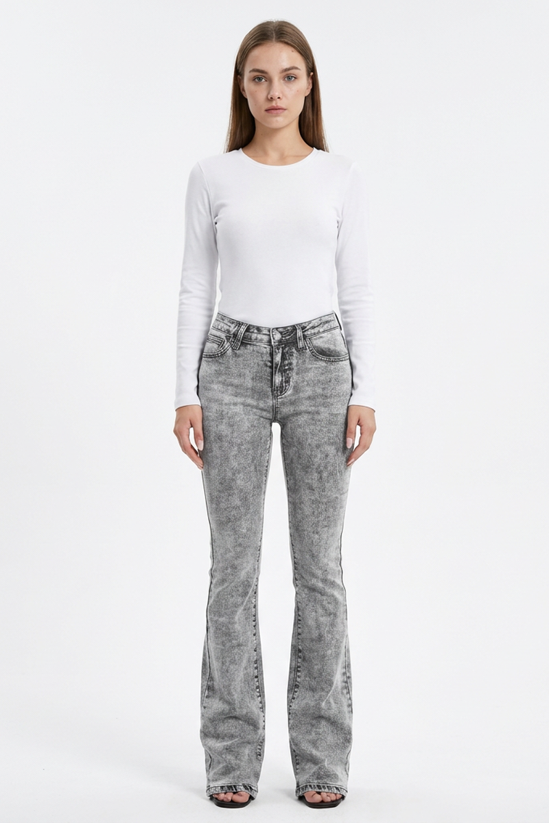 Women's High Waist Wash Slim Fit Flare Jeans