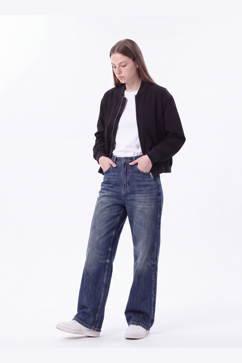 Women's 100% Cotton High Waist Relaxed-Fit Wide Leg Jeans