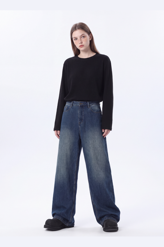 Women's High Waist Wash Wide Leg Jeans