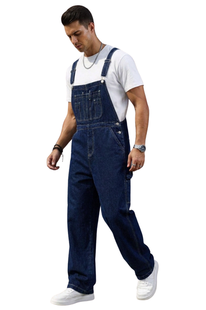 Men's Loose Fit Multi-Pockets Denim Overalls