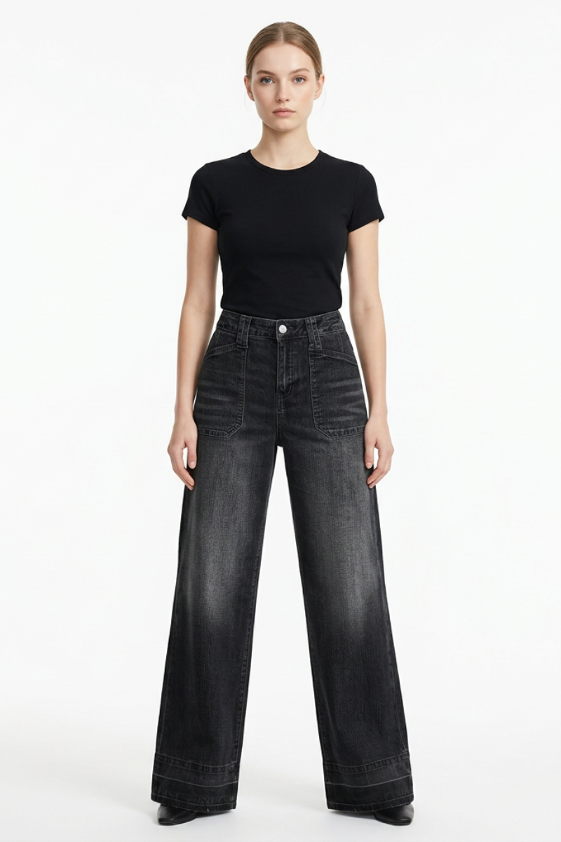 Women's Vintage Wash High Waist Wide Leg Jeans