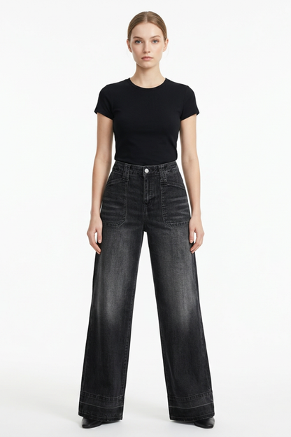 Women's Vintage Wash High Waist Wide Leg Jeans