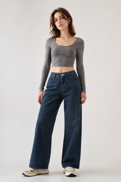 Women's High Waist Relaxed Straight Wide Leg Jeans