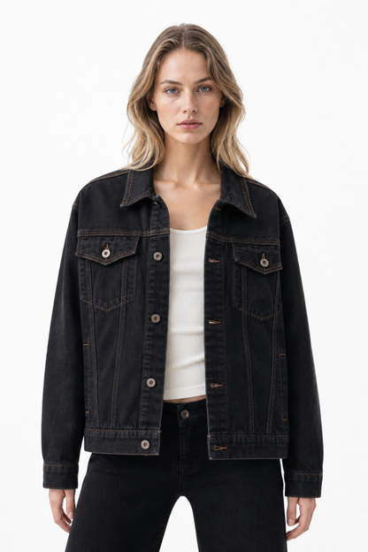 Women's Classic Raw Black Denim Jacket