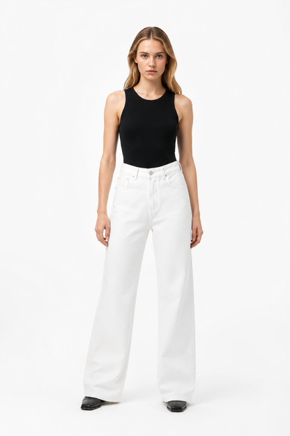 Women's Pure White High Waist Wide Leg Jeans