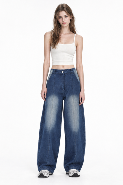 Women's Vintage Washed High Waist Wide Leg Jeans