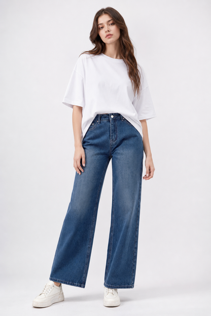 Women's High Waist Non-Stretch Wide Leg Jeans