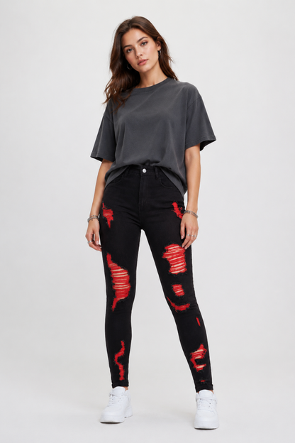 Women's High Waist Ripped Skinny Jeans