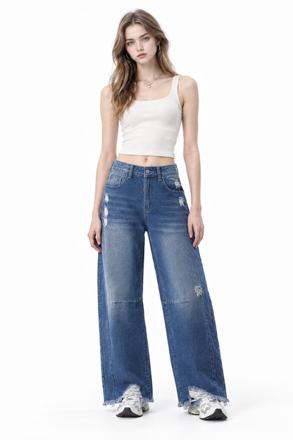Women's High Waist Distressed Wide Leg Jeans